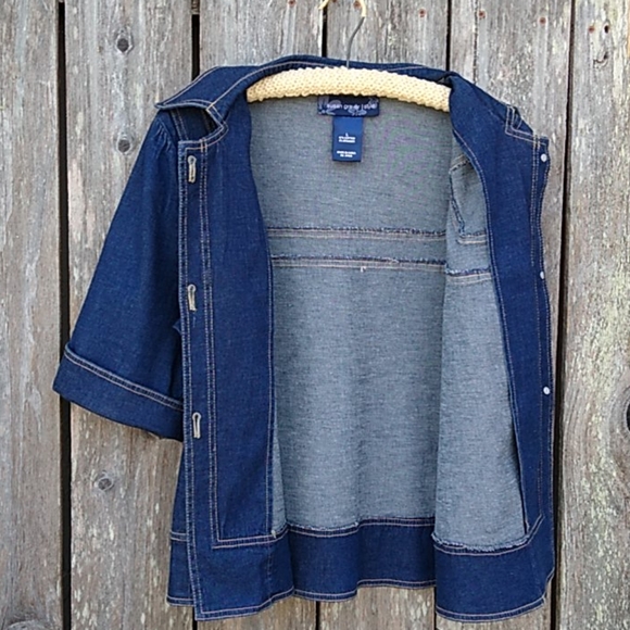 Dark Denim Short-sleeved Stretch Jacket Topper - Picture 7 of 9